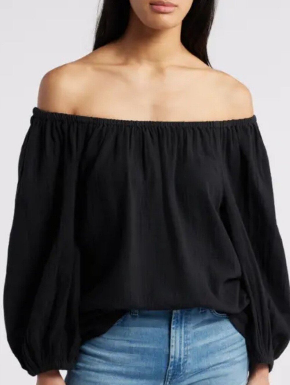 Jasmine Sola Women's Black Off-Shoulder Long Sleeve Top ~ Size Small
